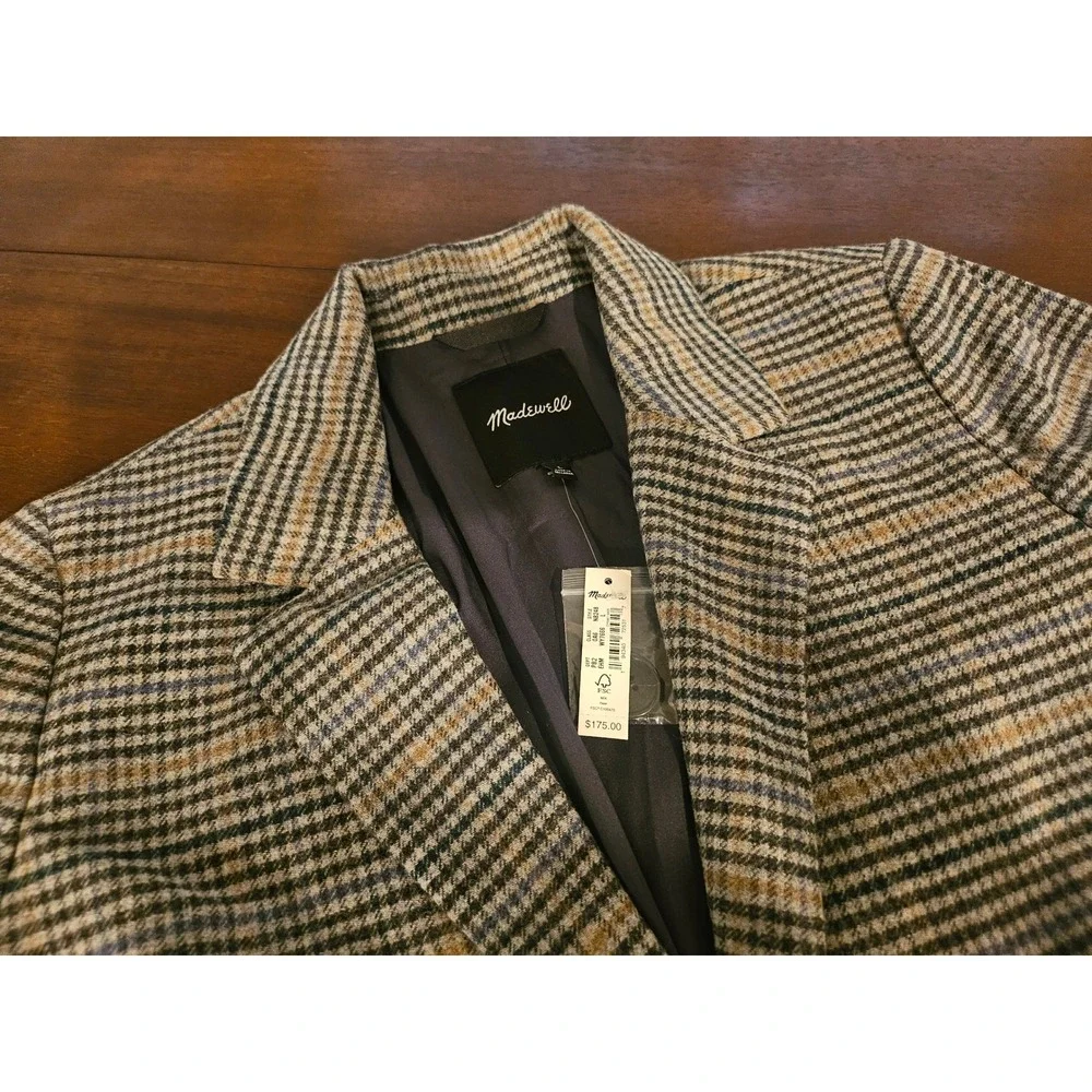 Madewell Larsen Blazer Women Size L Glen Plaid Wool Blend Brown Multi NB248